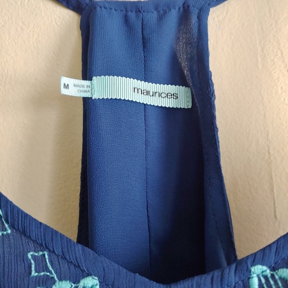 Maurices Blue Embroidered Racerback Blouse - Picture 6 of 9